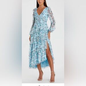 Floral Blue Maxi Dress with Slit